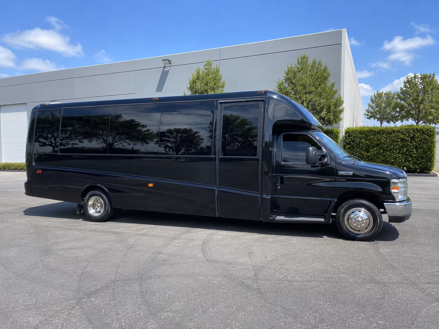 Group beside a Mercedes Sprinter limo in Portland